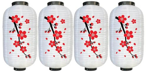 Fiorky 4 pièces lanterne de prunier lanterne de style japonais lanterne suspendue décorative 25 cm abat-jour en fleur de prunier étanche pour la cour de restaurant à la maison