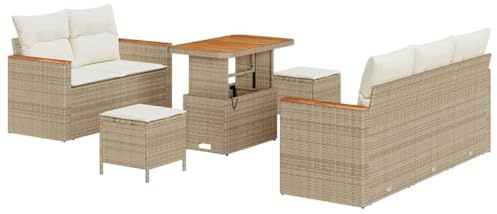vidaXL Trädgårdsoffset med kudde med lagring Beige Poly rattan, Modern trädgårdsofför, avtagbara kuddar, väderbeständigt utemöbel, lätt och mångsidig