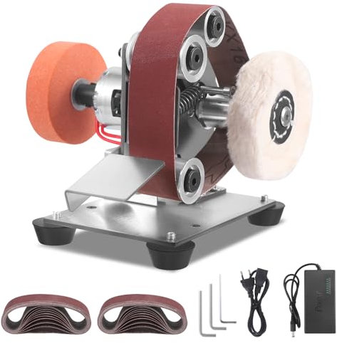 Levigatrice a nastro elettrico, Levigatrice a nastro elettrico da tavolo, 7 velocità regolabili Lucidatura Multifunzionale per Metalli/Legno/Fai da te/Strumenti E Affilatura Coltelli