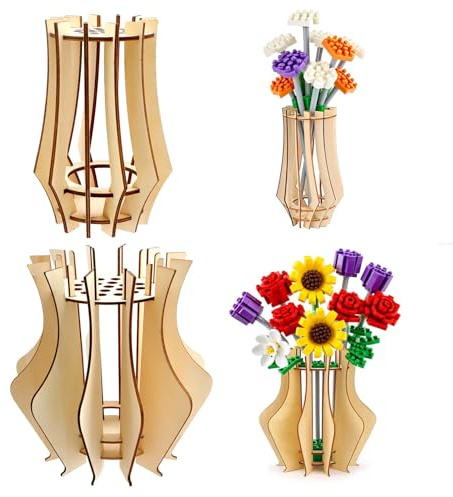 Bois pour Bouquet de Fleurs Lego,Vase Puzzle en Bois,Pot de Fleurs Lego Pot, Flowers, Rose, Botanicals, Tulipes