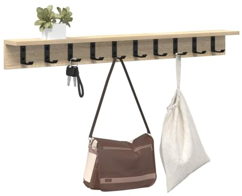 vidaXL Appendiabiti a Muro Rovere Sonoma 100 x 10.5 x 10.5 cm, Mensola per corridoio, Organizer da Parete, Storage Moderno, Ganci, Appendiabiti e Porta Chiavi