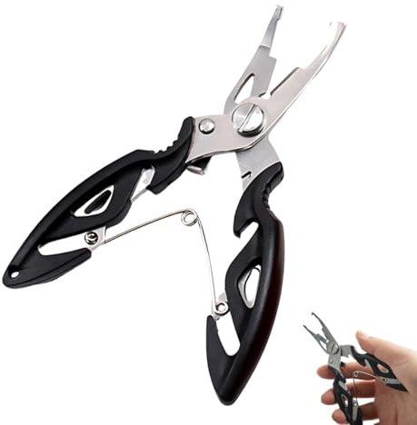 WUSJCOF Multifunctional Fishing Pliers, Hook Remover, Split Ring Pliers, Lightweight Rust-Free Hook Removal Tools with Safety Coiled Lanyard