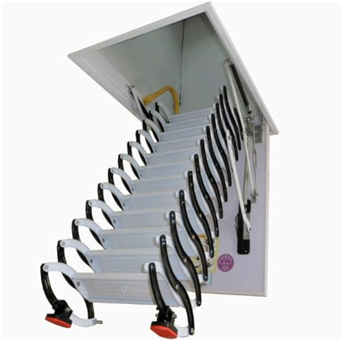 WLH Alexanders Decken-Dachbodenleiter, ausziehbare Dachbodenleiter aus Kohlenstoffstahl, Teleskop-Klappleiter, rutschfeste Stufen, manueller Zugang for Dachboden/Keller(80 * 120cm)
