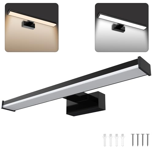Froadp LED Spiegelleuchte 10W, 40cm Badezimmer Lampe Wandleuchte Schwarz aus Aluminium + Kunststoff, Spiegellampe Bad mit IP44 Wasserschutz, 6000-6500K, Kaltweiß