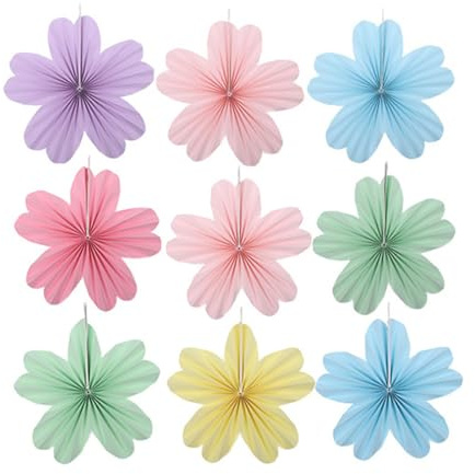 WUSJCOF 9 pezzi scomparti in pastello, fiori di carta, da appendere, ghirlanda di compleanno, per matrimoni, decorazione da tavolo, baby shower, primavera, estate, Decorazioni festive, per l'aula