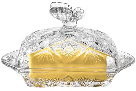 Vnook Mantequera cristal, quesera, mantequera encimera con tapa, transparente, con cuchillo de acero inoxidable, for mantequilla y queso de cocina en el hogar, apta lavavajillas