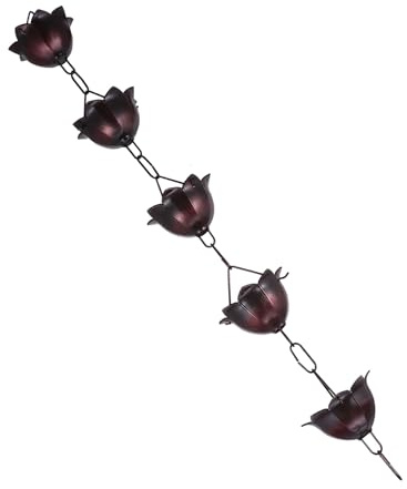 GARIOUANS Chaîne De Pluie Décorative Forme Fleur 1 m pour Gouttière Toiture Extérieur Métal Robuste Récupération Eau Pluie Hiver