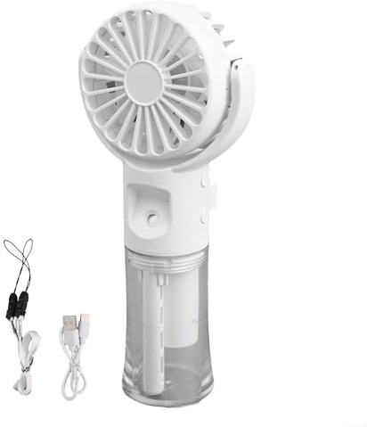 Portable Rechargeable Mini Spray Fan with Water Mist Feature, 4 Speed Settings, Transparent Water Tank and Low Noise Operation for Students and For kids (White)