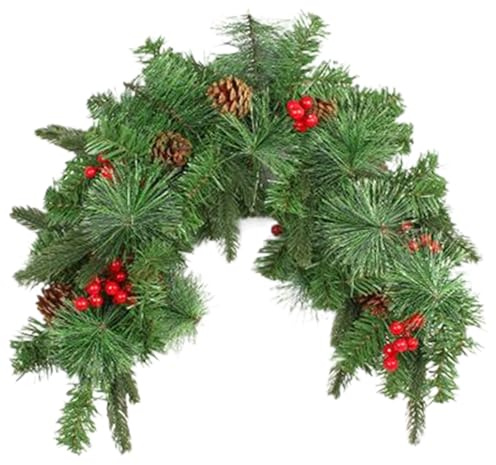 Swag natalizio, swag per posta di Natale pre-illuminata da 35 pollici con cono di pino ＆ bacche rosse, ghirlanda a cronometratura artificiale con luci per decorazioni per la casa per le vacanze, ghir