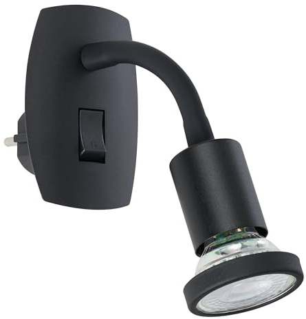 EGLO Steckerleuchte Parrini, Steckdosenlampe mit Schalter | Steckerlampe mit schwenkbarem Spot und Flexarm, Metall und Kunststoff in Schwarz, warmweiß