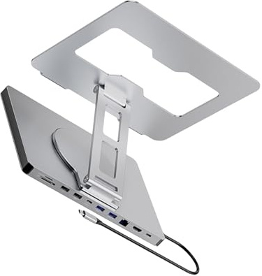 SkyPOOU Soporte para portátil y estación de acoplamiento con 10 puertos y rotación de 360 grados para oficina y hogar PD100W estación de acoplamiento para laptop