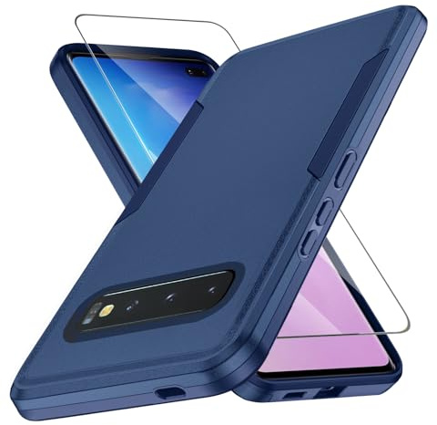 KOGENG Handyhülle für Samsung Galaxy S10 Plus Hülle mit Schutzfolie, Matt PC Hard Rückseite Anti-Fingerabdruck Kratzfest TPU Bumper Stoßfest Haltbar Schutzhülle für Samsung S10 Plus Case (Blau)