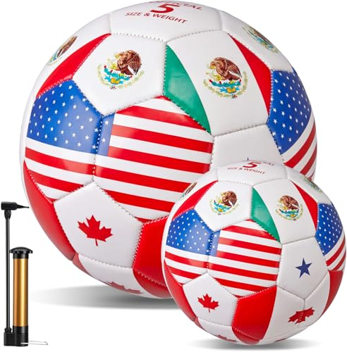 Civaner 2 Pack World Flag Soccer Ball Country Flags Training Ball International Multi Country Design with Pump Needle and Storage Bag for Team Practice Club Soccer Fan Birthday Gifts (Size 5)