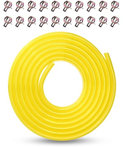 YGQ 6 mm PU bränsle gasledning bensinslang 1/4 tum polyuretanslang 3 meter för gräsklippare ATV go-kart Dirtbike liten motor med 20 klämmor (gul, 6 mm x 8 mm)