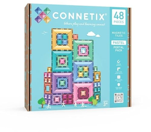 CONNETIX Magnetic Tiles Pastel Portal Pack, 48 Pieces