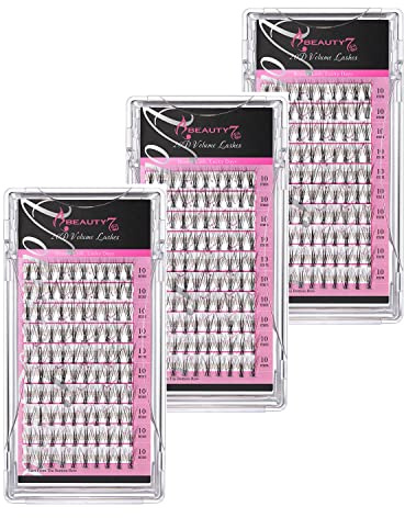 Beauty7 3 Packungen Wimpernbüschel Volume Lashes 20D Einzelwimpern C-Curl natürlich, Knot Free Wimpernverlängerung 0.05mm Stärke 100 Büschel - Länge 10mm