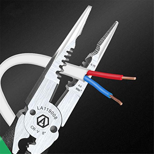 Multi Alicates pelacables 0.7-4.0Mm Rango 8 pulgadas Cr-V Herramienta que prensa 6 En 1 de punta larga aguja Tenazas cortador de alambre Green