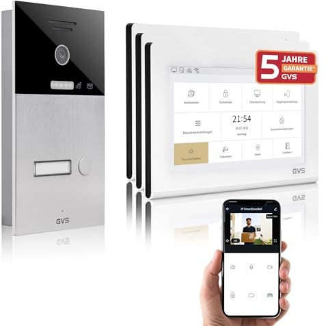 GVS - IP Video Türsprechanlage mit Türöffner, HD Kamera, 3X 7 Zoll Monitor & App - Smarte Video Türklingel mit Kamera & Gegensprechanlage für 1 Familienhaus (AVS1340U)