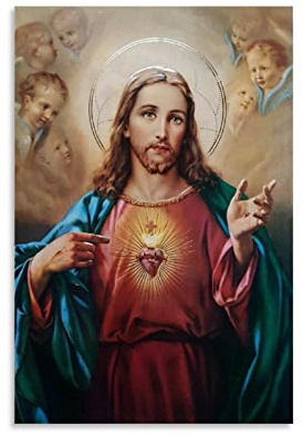 DSGFR Stampa artistica da parete su tela con il Sacro Cuore di Gesù e credenze religiose, poster decorativo per soggiorno e camera da letto, 50 x 75 cm