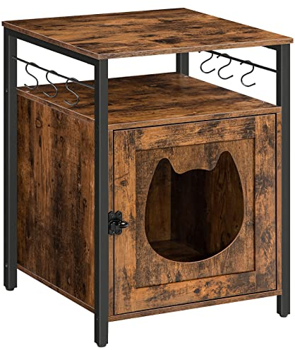 HOOBRO Katzenklo Schrank, Katzenschrank für Katzentoilette und Kleine Katzen Holz, Katzenschrank Katzenhaus mit 6 Haken, für Wohnzimmer, 50 x 50 x 66 cm, Dunkelbraun EBF05MW01