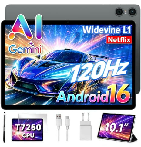 TECLAST P30T Tablette 10 Pouces 120Hz, avec Étui, Android 16,16Go+128Go+5To | Gemini AI, 6000 mAh,Otocœur T7250, Widevine L1,5G WIFi, BT 5.4, GPS, OTG,Tablette avec Stylet+Étui+Protecteur d'écran