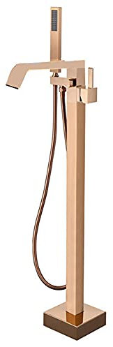 Freistehende Wasserhahn Badewanne Armatur Einhebelmischer Dusche Badewannenarmatur Wasserfall Doppelfunktion Heiß und Kalt Badewannenarmatur Wasserhahn Armatur Badewanne-Rose Gold-A