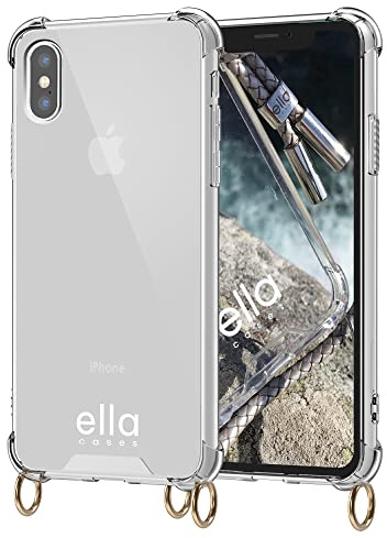 ella cases Handyhülle mit Ösen für iPhone X/XS Hülle transparent mit Ringen für Handykette in Gold einzeln ohne Kette modular mit Kordel, Schnur oder Gurt zum Umhängen