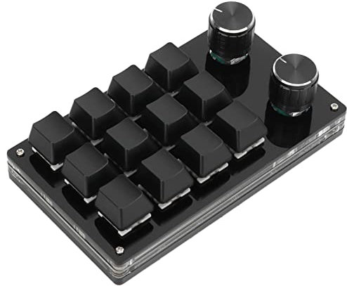 Cuifati Clavier mécanique Macro à Une Main, Micro de Programmation de Clavier de Jeu à 12 Touches, Touches entièrement programmables et 2 Boutons, Clavier mécanique Bricolage pour Jeu(Tout Noir)