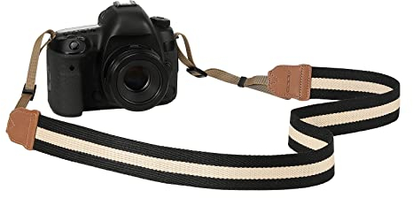 MoKo Camera Strap, Cotton Woven Camera Strap, Adjustable Universal Neck & Shoulder Strap for Video Camcorder, Binoculars, and Nikon/Canon/Sony/Minolta/Panasonic/SLR/DSLR Digital Cameras, Black & Beige