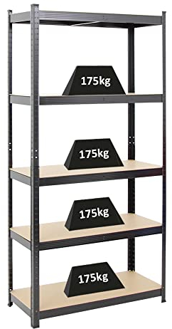 PROREGAL Schwerlastregal Ragnar für Gesamtlast 875kg Maße: 180x90x40 Schwarz, Kellerregal, Steckregal, Garagenregal, Lagerregal
