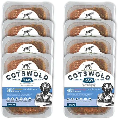 Cotswold RAW Active 80/20 Mince Puppy Raw Dog Food, BARF Premium British Meat Raw Food for All Puppies, Frozen Dog Meal - 8kg