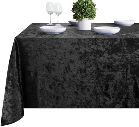 Elegant Event Essentials -Rektangulära bordsdukar i krossad sammet - tjock skrynkelbeständig bordsduk, tvättbart tungt bordsskydd 183 cm x 228 cm svart