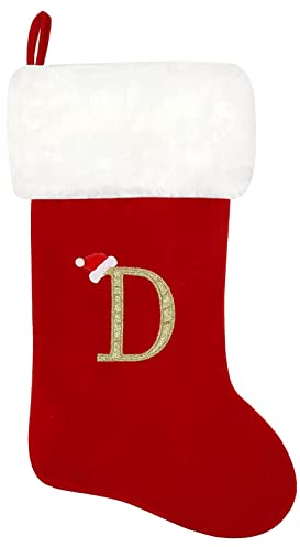 Generisch Weihnachtsstrümpfe mit Gold Monogramm, Nikolausstiefel Buchstabe Weihnachtsstrumpf, Kamin Weihnachtsbaum Weihnachtssocken zum Befüllen und Aufhängen für DIY Weihnachtsdeko (D)