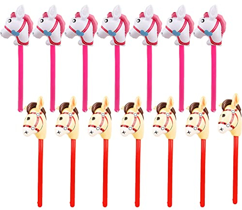 Haconba 14 bastoncini gonfiabili da 94 cm, per cowboy, cowgirl, pony, testa di cavallo, palloncini per feste a tema cowboy, Natale, compleanno, baby shower, bomboniere, rosa e marrone