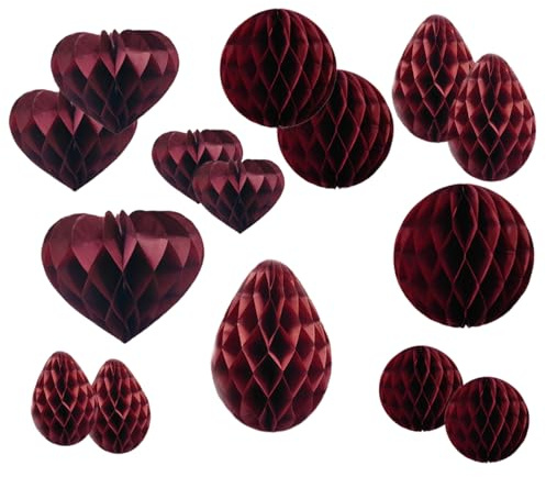 Party Decorations Hanging Paper 15pcs Honeycomb Balls for Nursery, Baby Shower, Birthday, Wedding，Christmas， Graduation (15 Pieces Burgundy Set)