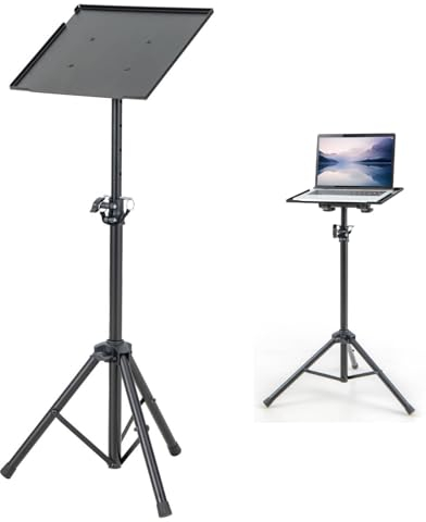 TANGZON Tripod Projector Floor Stand, 70-118cm Height Adjustable with 180° Tiltable Tray, Foldable & Portable Heavy Duty Metal DJ Rack Stand for Home Office Stage Studio