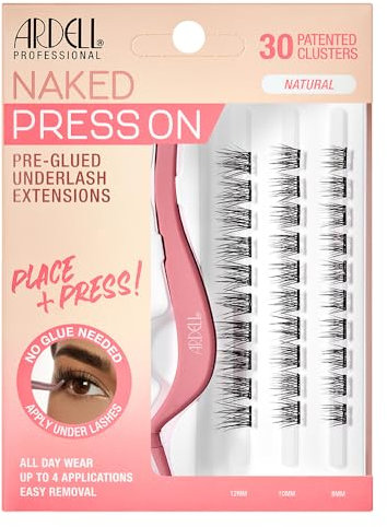 ARDELL Naked Press On Natural I 30 selbstklebende Wimpern I Wimperncluster bis zu 4 Anwendungen I Künstliche Wimpern selbstklebend I Natürliche Lashes mit 24h Halt I DIY Wimpern Extensions