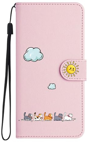 FALUWONRU Custodia per iPhone 12 mini/13 mini,Gatti carini e colorati Cover Portafoglio Protettiva Libro Flip Caso Phone Magnetica Custodie in Con Slot per Schede e Magnetica Supporto,Rosa