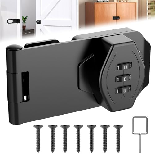 4 Inch Cabinet Password Lock - Combination Hasp Lock with Rotary Bolt, Secure Shed Door Lock for Garden, Barn, Garage, Bathroom & Outdoor Security (Black)