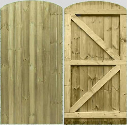 Wooden Featheredge Dome Garden Gate Pedestrian Gate Wooden Pressure Treated 6ft 180cm, (180cm High x 83cm Wide x 6cm Deep)