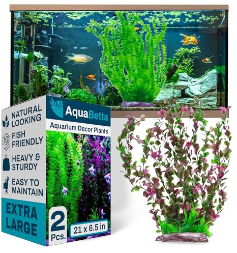 Aquabetta Künstliche Aquarium Pflanze XXL 52 cm – Realistische Wasserpflanze für Aquarium & Aquascaping – Große Hintergrundpflanze für Süß- und Salzwasser – Für Fische & Garnelen