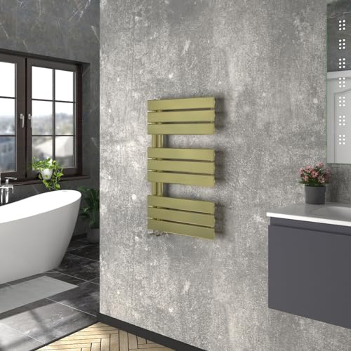 Warmehaus Heated Towel Rail Warmer Flat Panel Brushed Brass 824x500mm