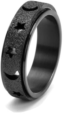 Dsnyu Anxiety Ring, Black Ring Man Sternmond Drehbar Herren Damen Schmuck 6mm Breit Edelstahl Größe 54 (17.2) Cool Jahrestag Geschenk