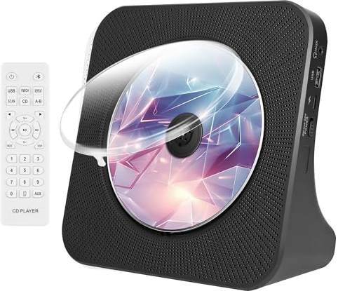 Bluetooth CD-Player mit Radio, Tragbarer Musikplayer für zu Hause, Desktop-CD-Player mit integriertem Dual-Stereo-Lautsprecher, Audio-Boombox/AUX/USB, Schwarzer CD-Spieler