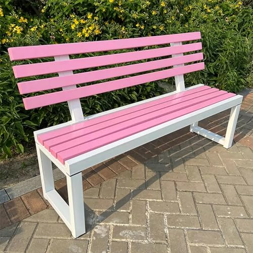 SORVA Gartenbank, Terrassenbank für den Außenbereich, Parkbank mit Lattensitz, Zweiersofa-Bank, Metallrahmen, für Veranda, Rasen, Balkon und Hinterhof (Farbe: Rosa und Weiß A, Größe: 150 cm)