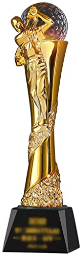 OUSIKA Preistrophäen Preistrophäen Personalisierte kreative Sportserie-Harztrophäe, Siegerstatue des Fußballwettbewerbs, vergoldeter Preispokal mit Kristallkugel, kostenlose Gravur Trophäe(Golf)