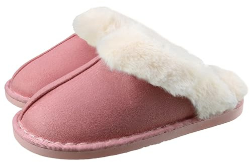 SMajong Hiver Chaussons Maison pour Femme Homme Mousse Mémoire Peluche Pantoufles Intérieure Antidérapant Chaud Pantoufles Daim Fourrure Mules(Rose 34/35 EU)