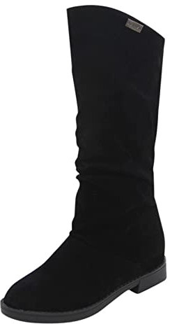 Stivali invernali da donna con calda imbottitura, eleganti con tacco, impermeabili, in pelle scamosciata, per il tempo libero, per l'inverno, comodi stivali termici in tinta unita, Nero , 37 EU