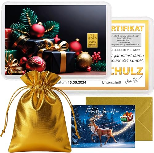 Goldschulz Goldbarren 1g 1 Gramm Motivbox - festlich - Geschenk + Echtheitszertifikat
