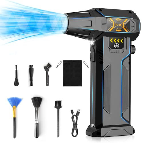 Immver Compressed Air Duster Cleaner for PC, 150,000RPM Air Blower with 8000mAh Rechargeable Battery, Stepless Wind Speed, LED Lights, Alternative to Air Can for Laptop Keyboard Electronics Cleaning